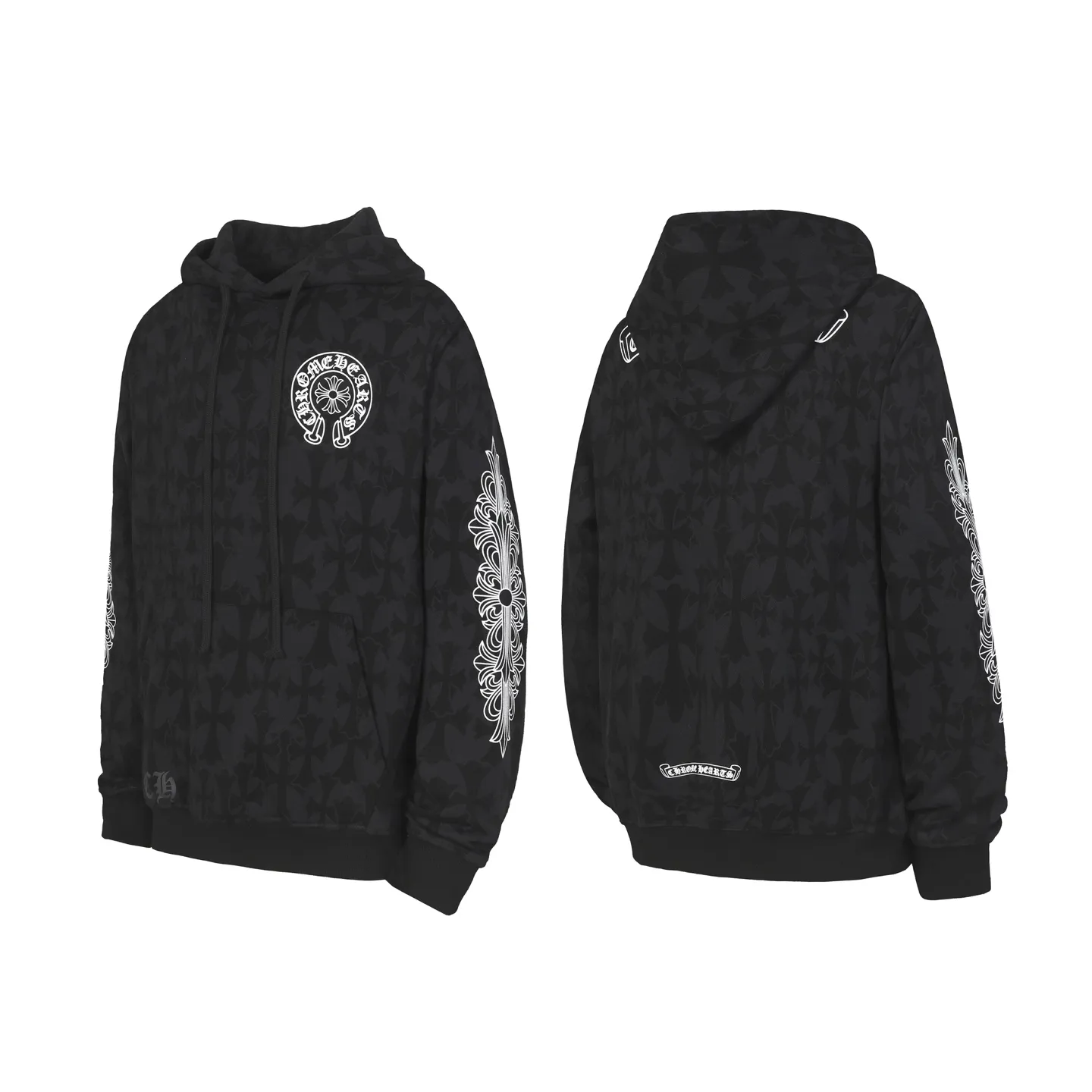 P280 #L3120 cross-border model. Those who pursue quality should not place an order. -Chrome Hearts/Chrome Heart Dark Pattern Cross✝️Horseshoe Sanskrit Hooded Sweatshirt -High weight, high density and high quality. The wool is soft, delicate and skin-friendly. It feels soft and silky. It has excellent warmth and skin-friendly properties.